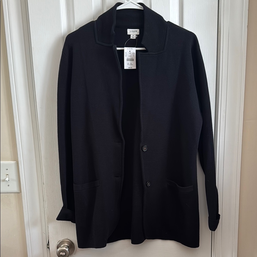 NWT J. Crew Mercantile Black Two Button Knit Blazer Sweater Women’s Size M